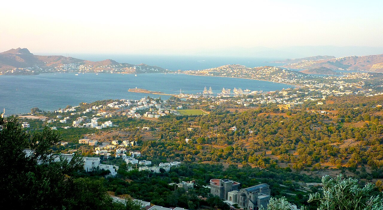 Bodrum'da tepeden görülen Yalıkavak Koyu ve yerleşimi